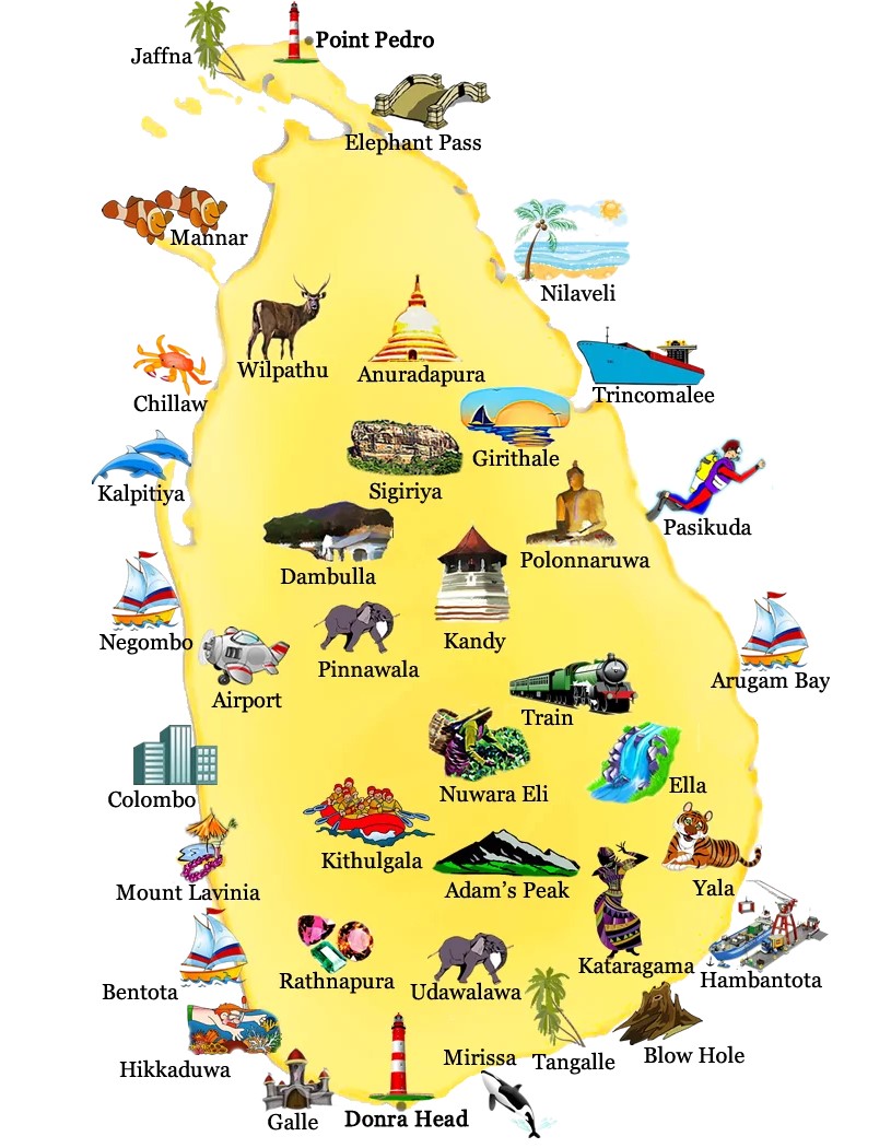 Sri Lanka Famous Places Map